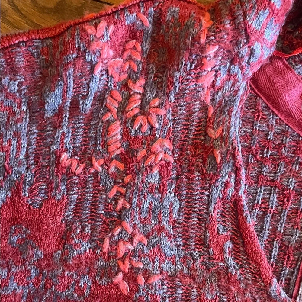 Free People Red and Gray Hooded Sweater
